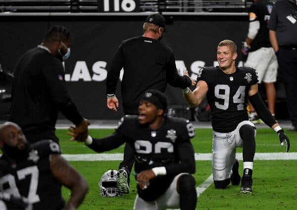 Gruden greeted defensive lineman Carl Nassib, who publicly announced he is gay in June.